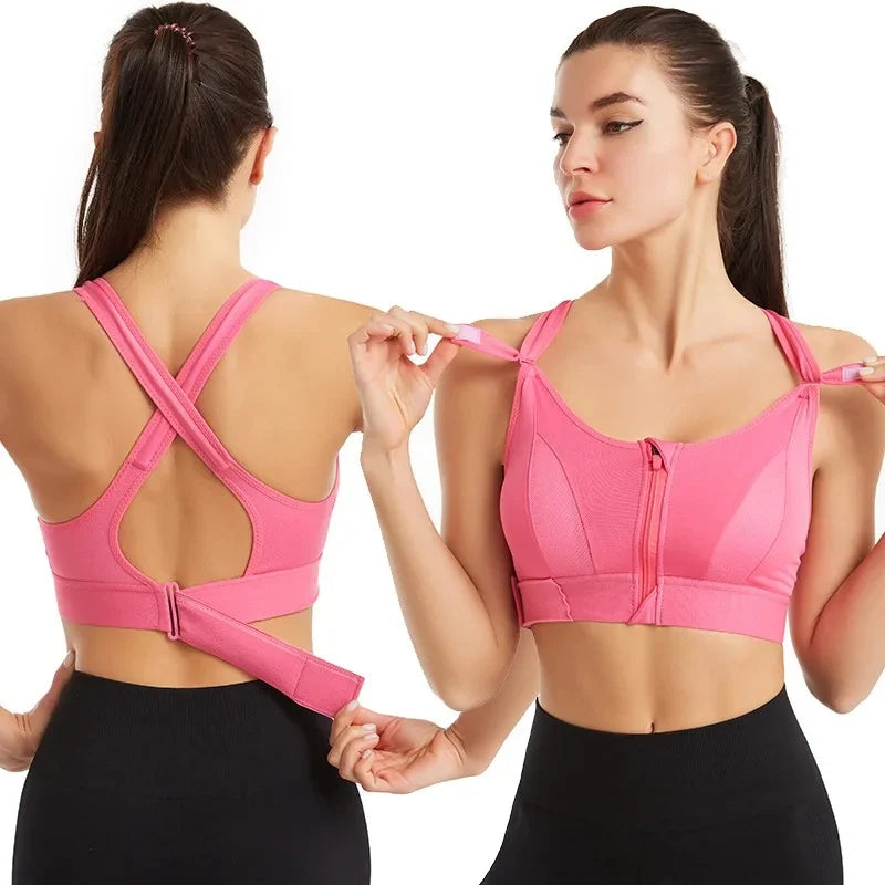 High Impact Front Zip Sports Bra – Criss-Cross Back Design