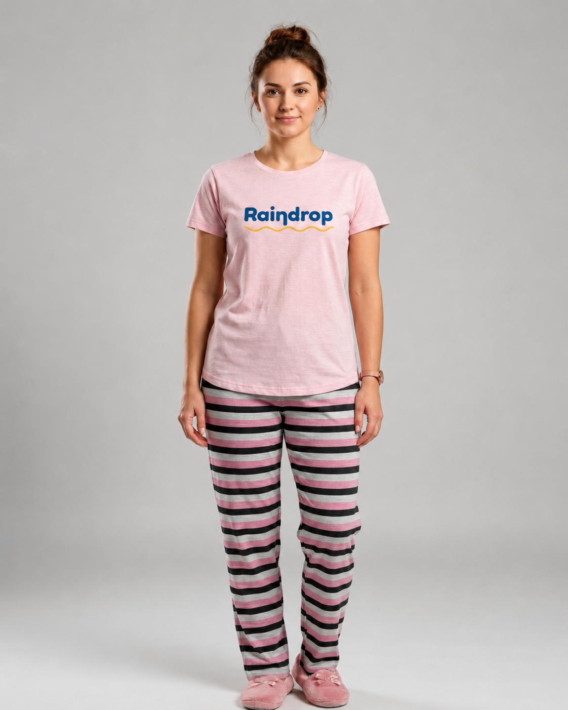 INUNDER Blended Fabric Graphic Stripe 2-Piece PJ Set