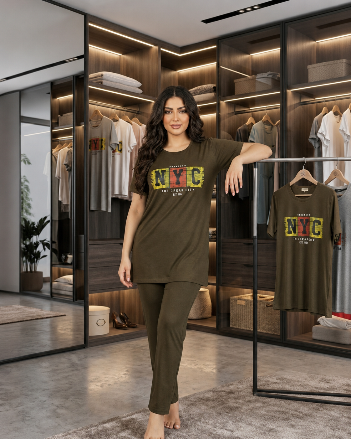 INUNDER Long Shirt Graphic 2-Piece PJ Set