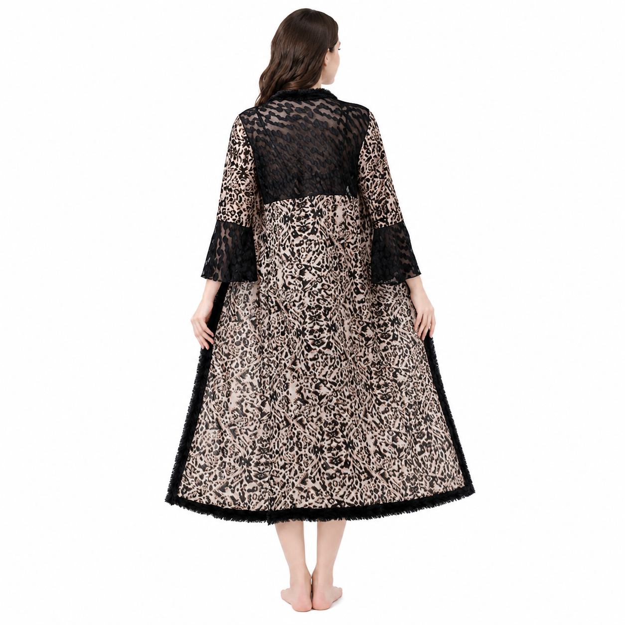 INUNDER Leopard Print Lace Nightwear Gown Set