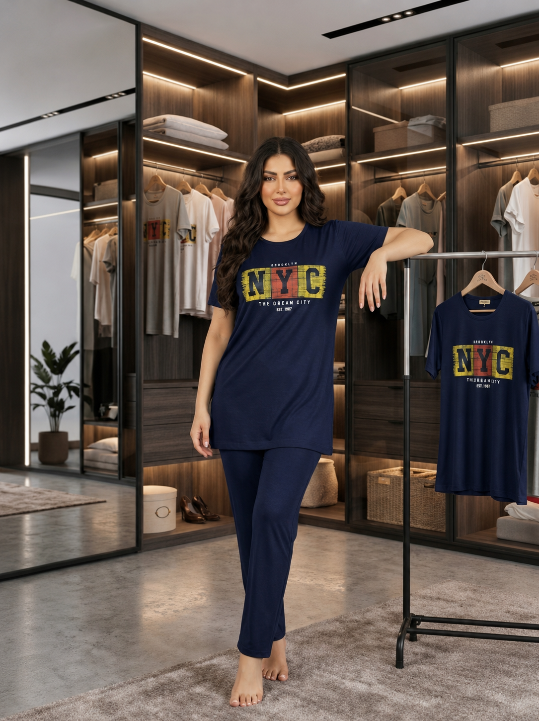 INUNDER Long Shirt Graphic 2-Piece PJ Set