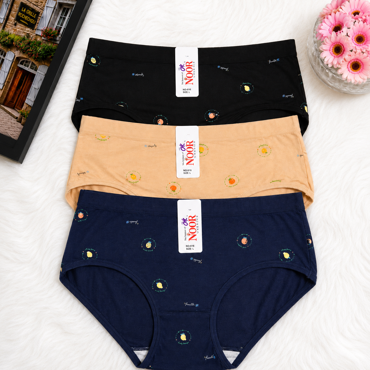 (Pack of 3) Cute Floral Mid-Waist Panty