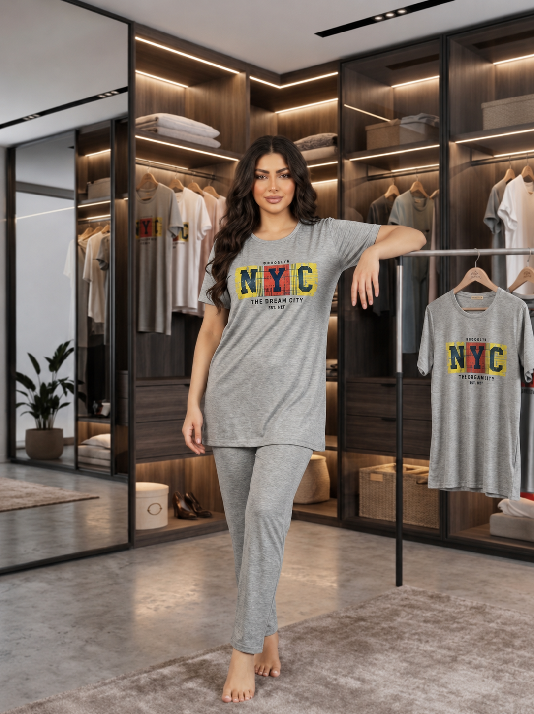 INUNDER Long Shirt Graphic 2-Piece PJ Set