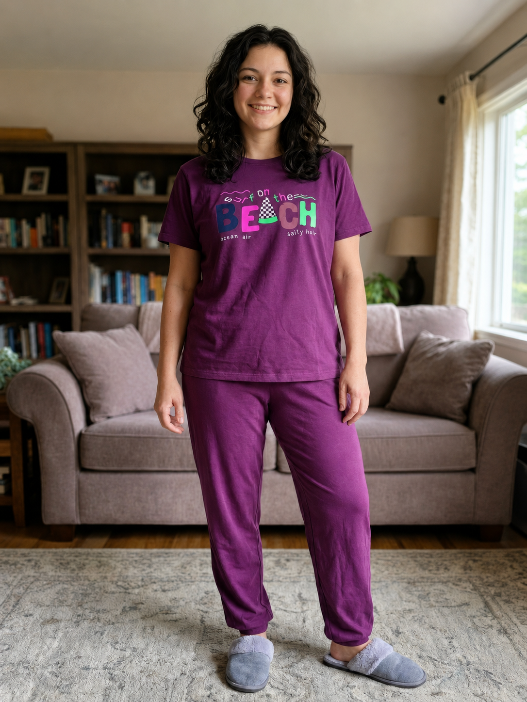 Her Purple Beach Graphic 2-Piece PJ Set