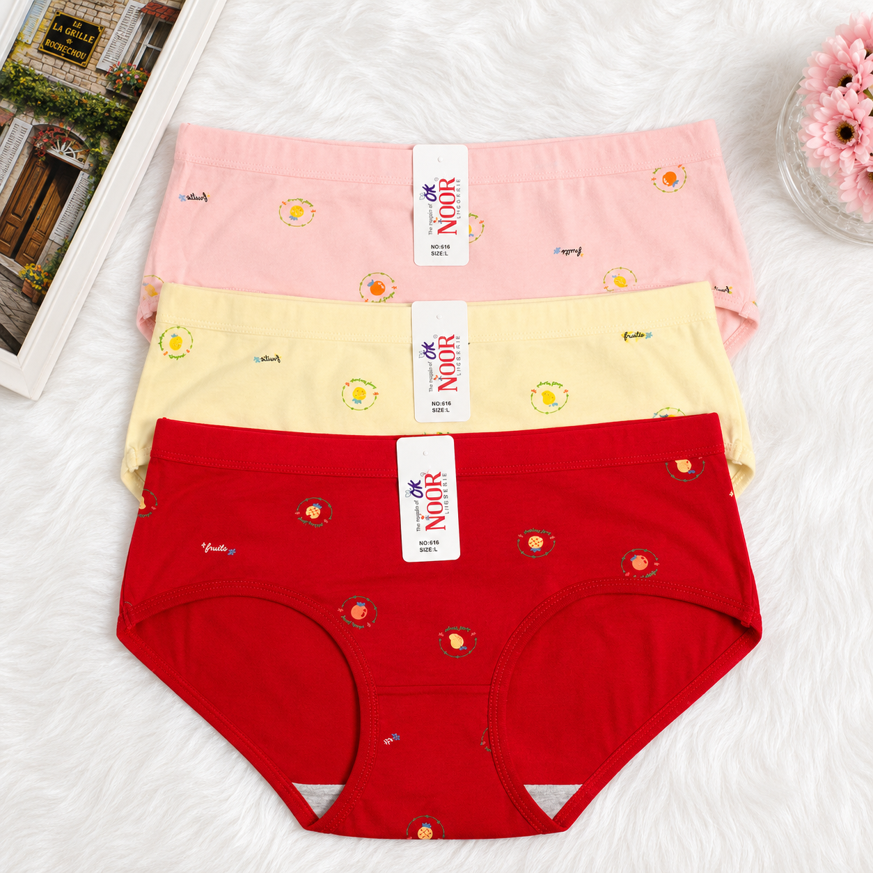 (Pack of 3) Cute Floral Mid-Waist Panty