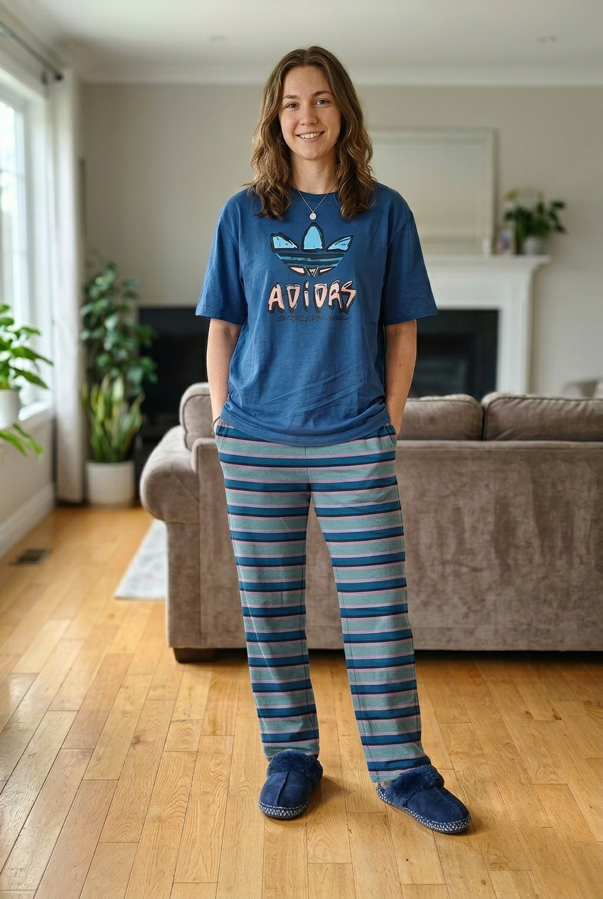 INUNDER Blended Fabric Graphic Stripe 2-Piece PJ Set