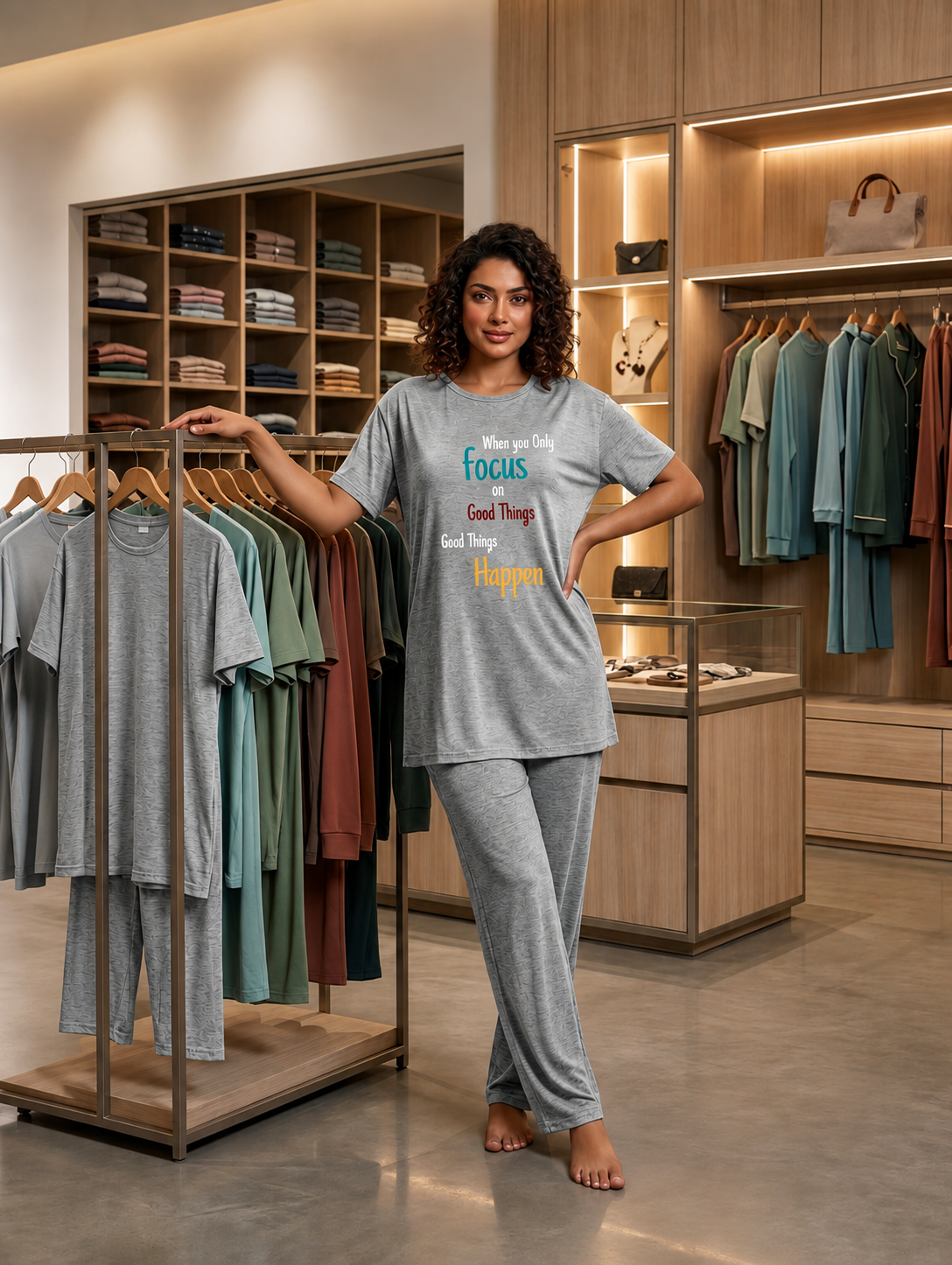 INUNDER Long Shirt Graphic 2-Piece PJ Set