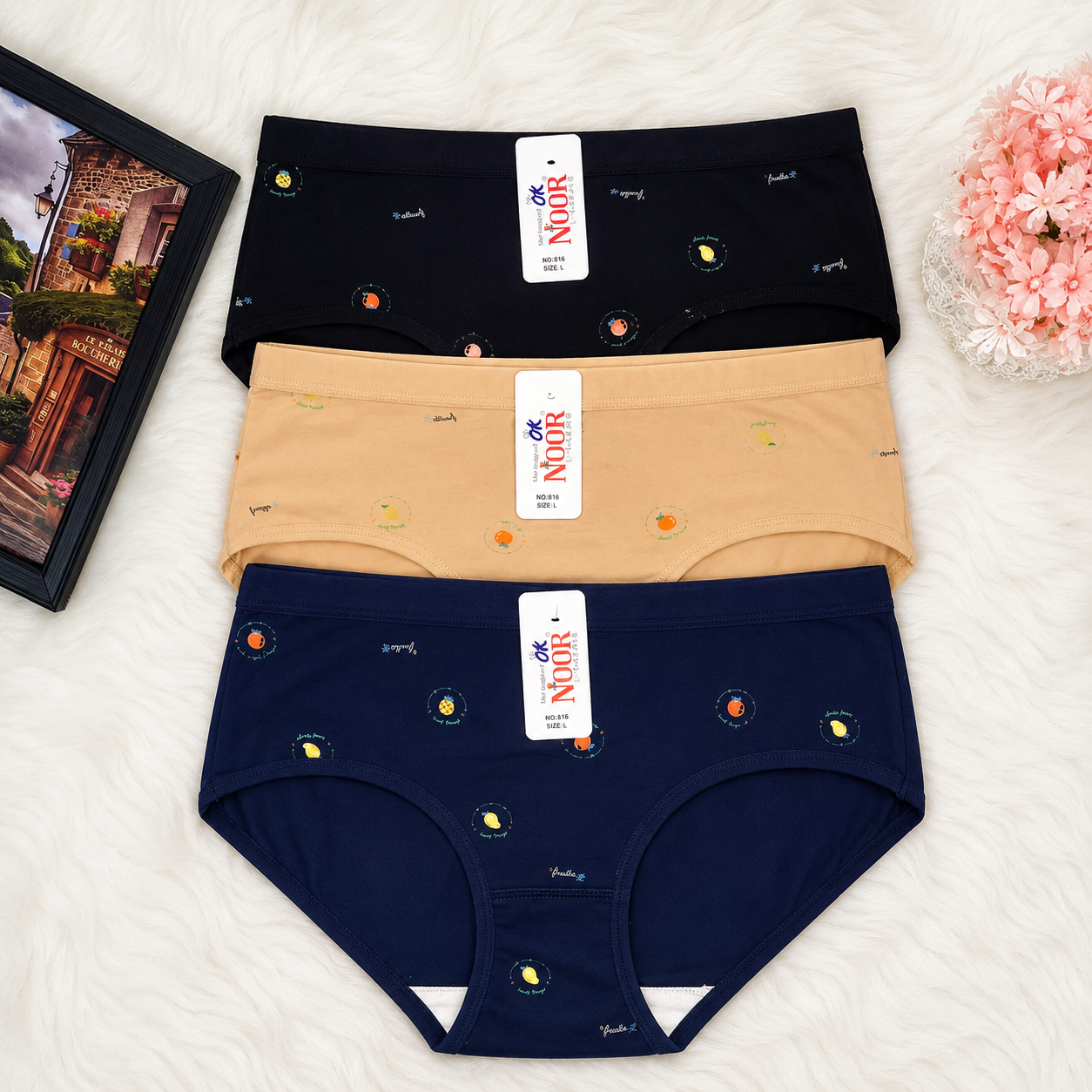 (Pack of 3) Cute Floral Mid-Waist Panty