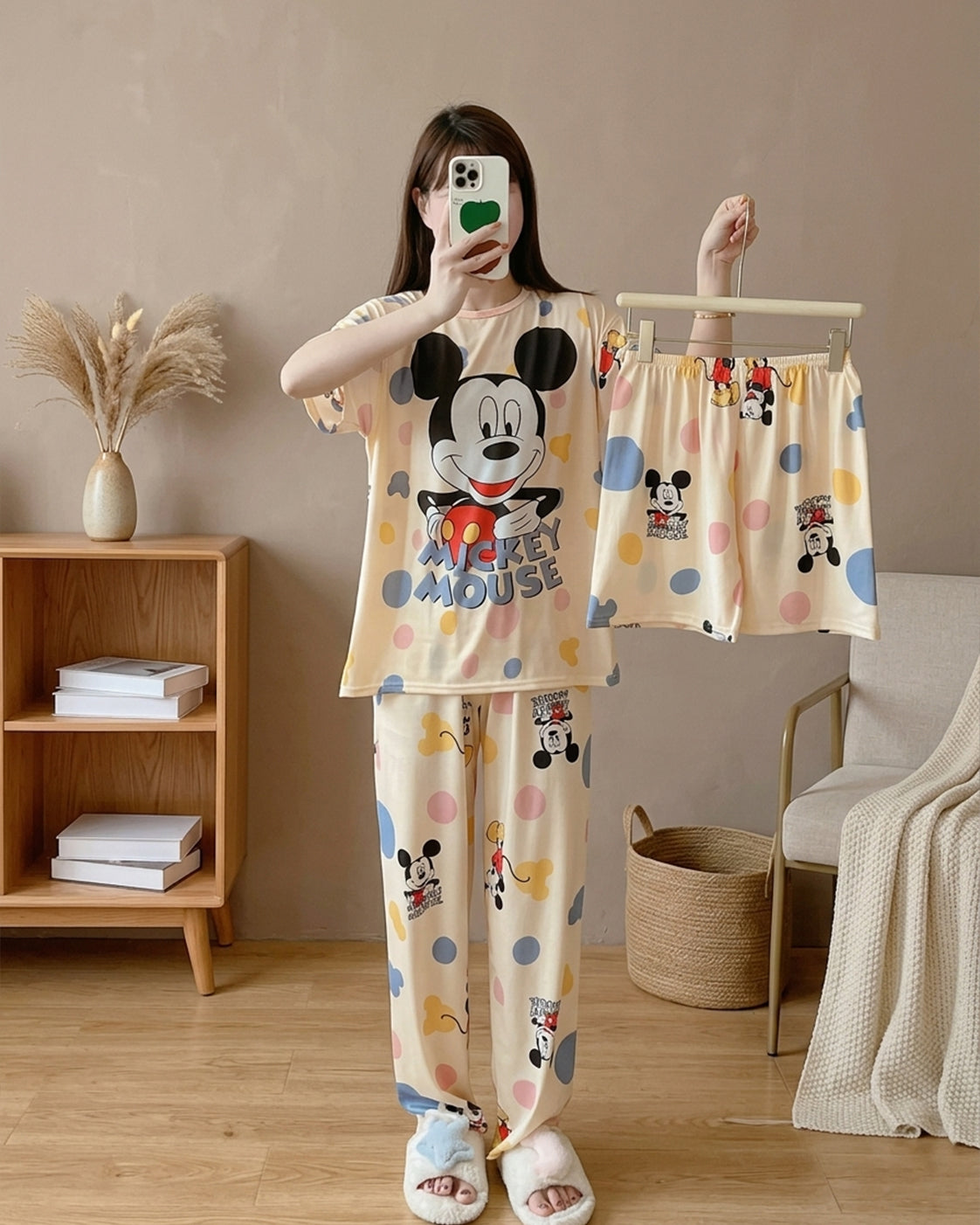 Cartoon Print 3-Piece Pajama Set for Women (T-Shirt + Trouser + Shorts)