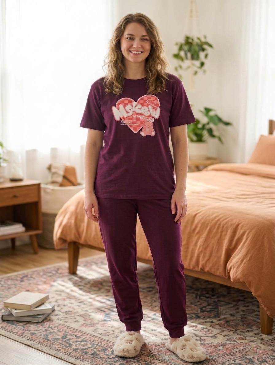 Her Burgundy Mood Graphic 2-Piece PJ Set