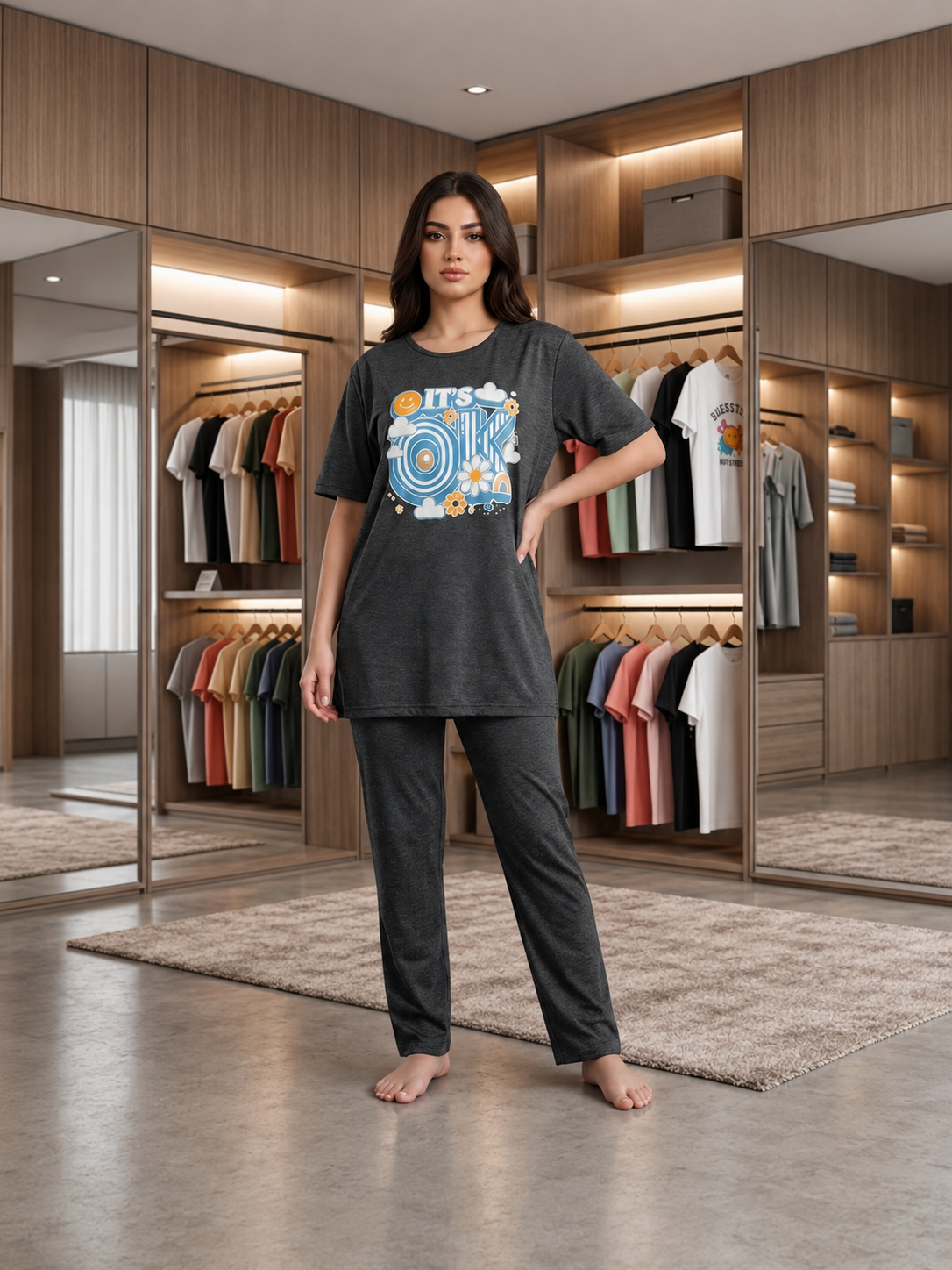 INUNDER Long Shirt Graphic 2-Piece PJ Set