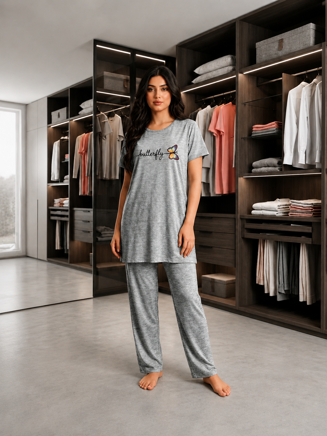 INUNDER Long Shirt Graphic 2-Piece PJ Set