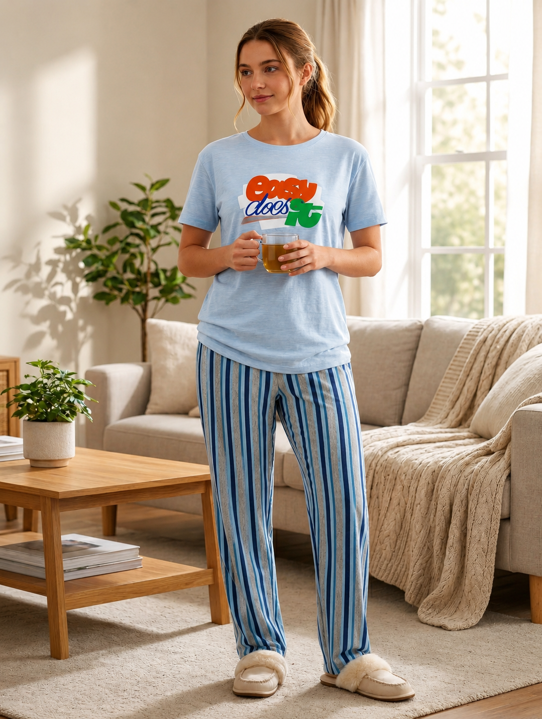 INUNDER Blue Graphic Stripe 2-Piece PJ Set