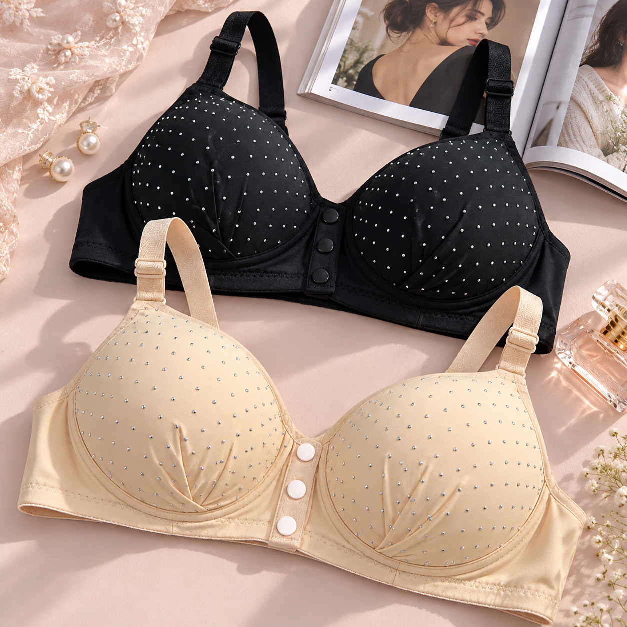 Imported Front-Button Fancy Bra