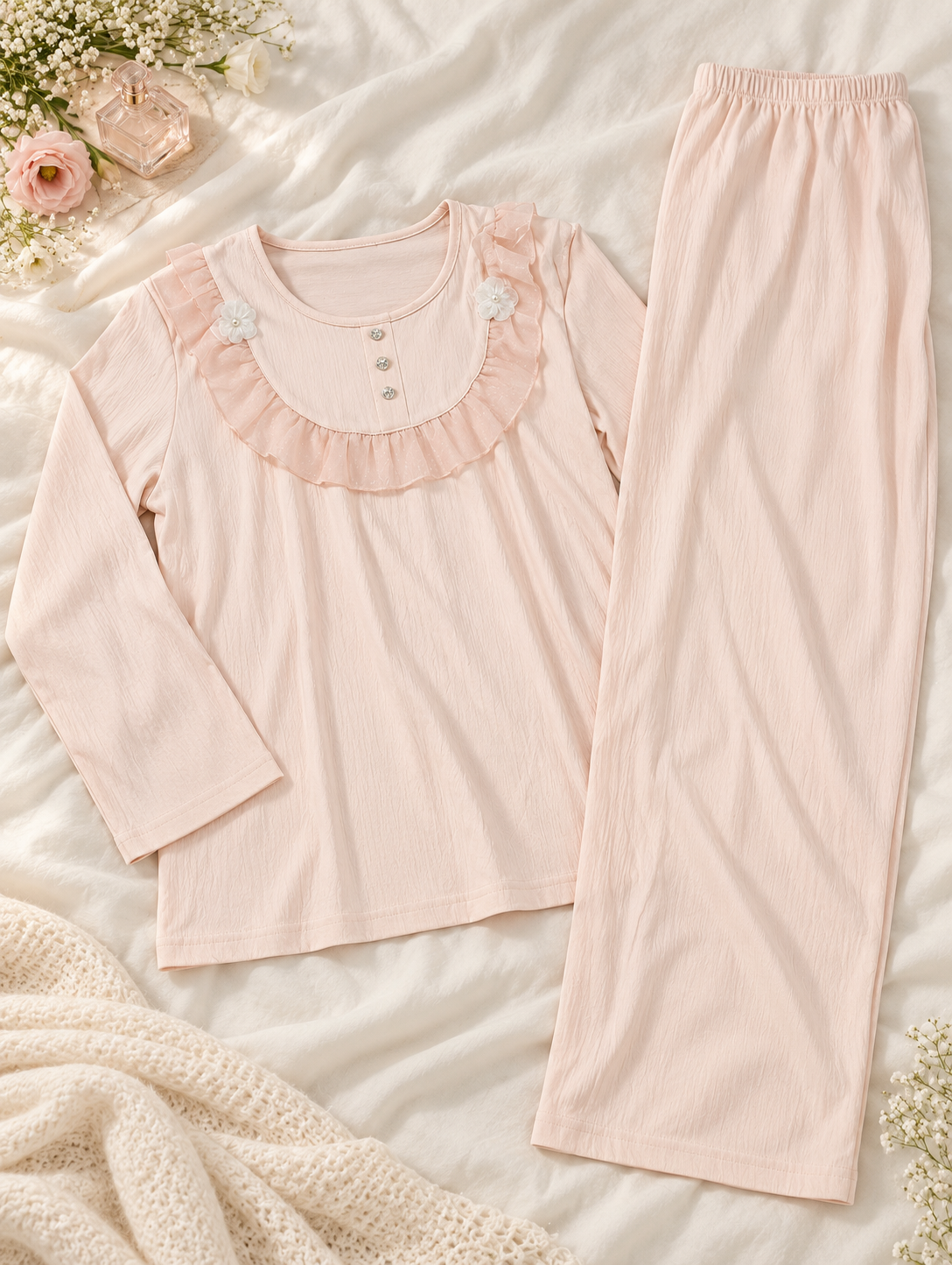 Blush Blossom — 2-Piece Ruffle Pajama Set