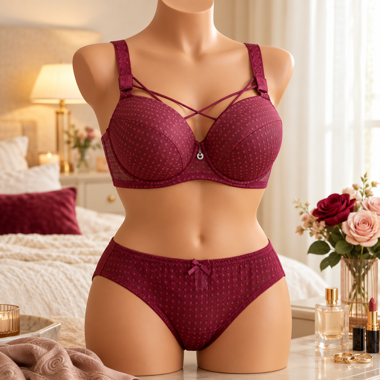 Allure Textured Strappy Padded Bra & Panty Set
