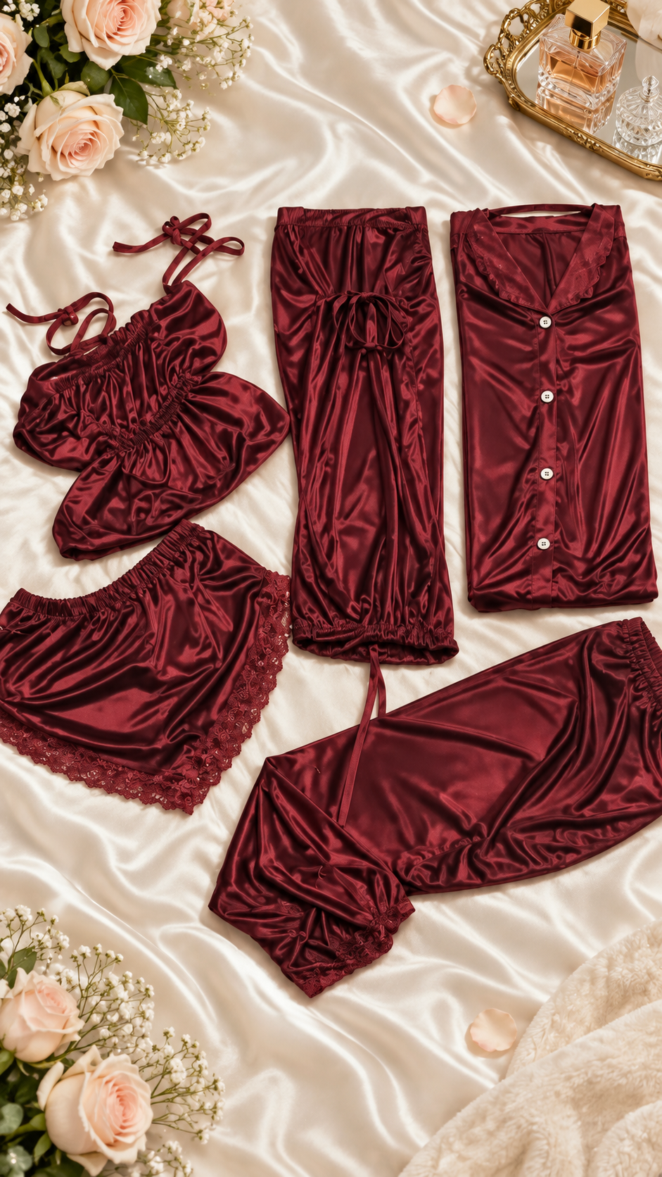Ruby Luxe — 5-Piece Nightwear Set Silk