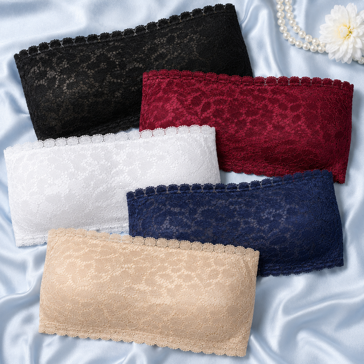 INUNDER Strapless Lace Bandeau Bra Removeable Pad