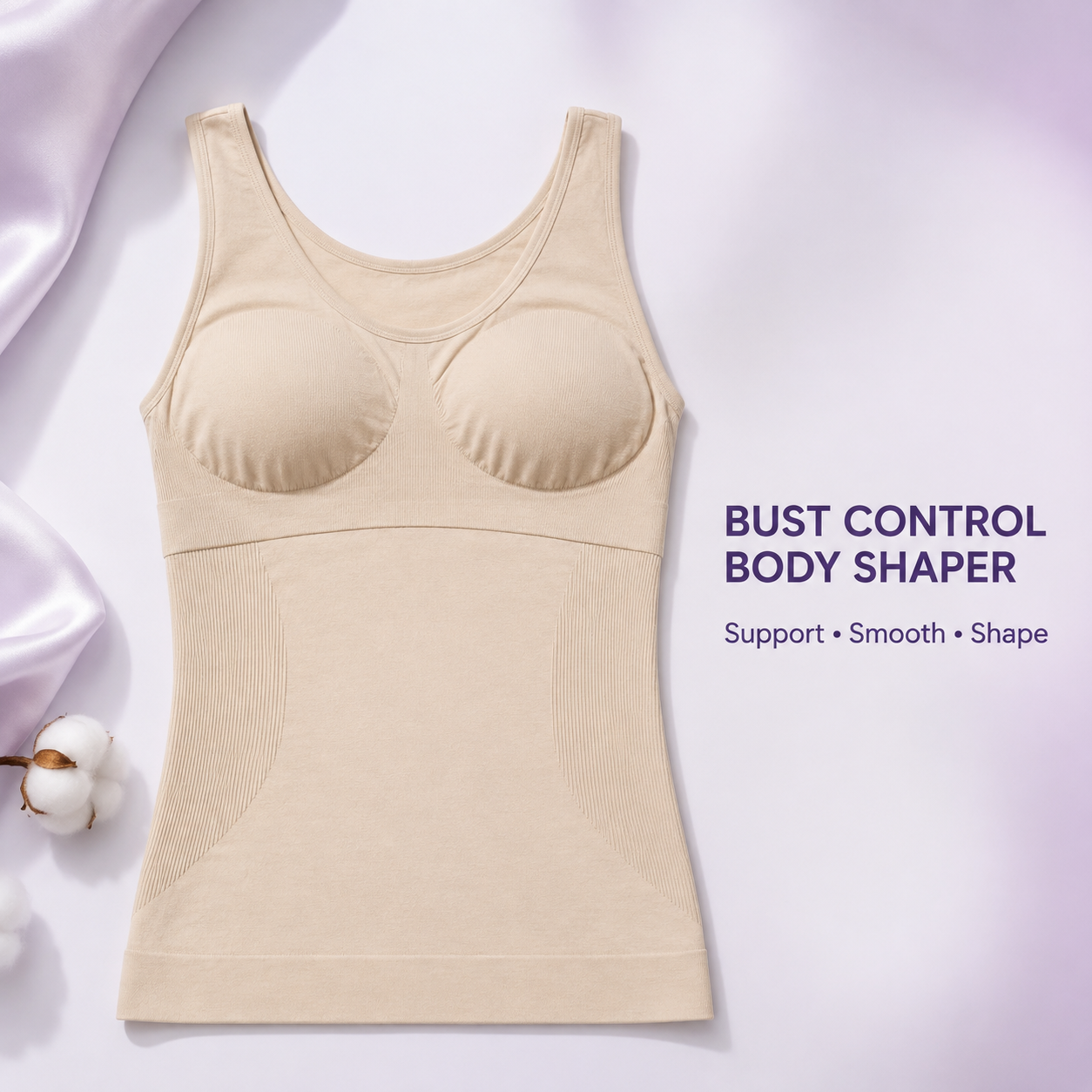 INUNDER BustSculpt 360° Seamless Body Shaper Camisole – Built-In Bust & Tummy Control