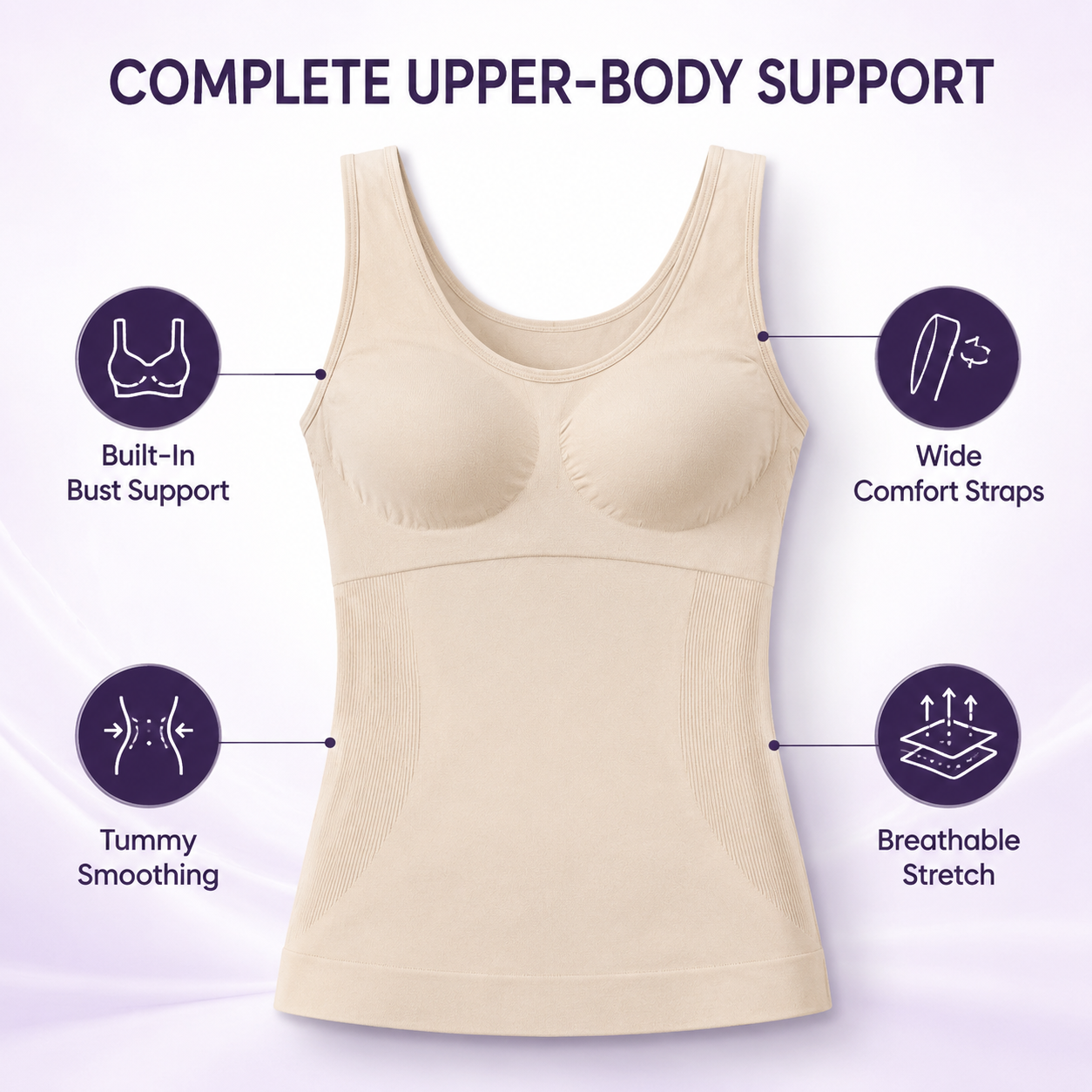 INUNDER BustSculpt 360° Seamless Body Shaper Camisole – Built-In Bust & Tummy Control