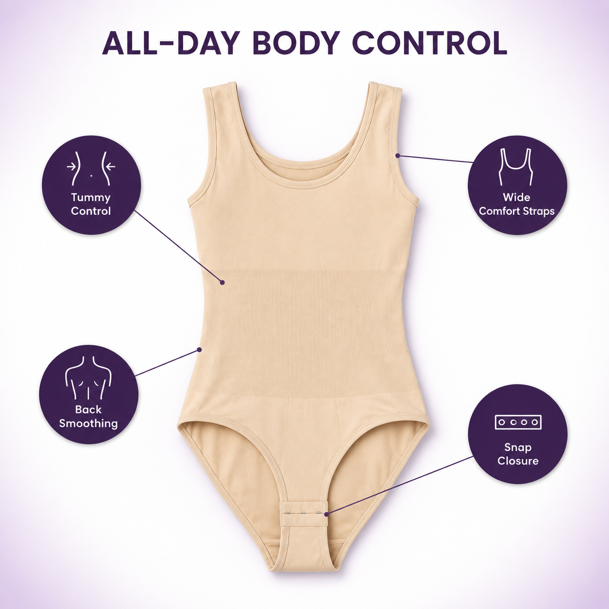 INUNDER ShapeLock 360° Seamless Tummy Control Bodysuit – Full-Body Shaper