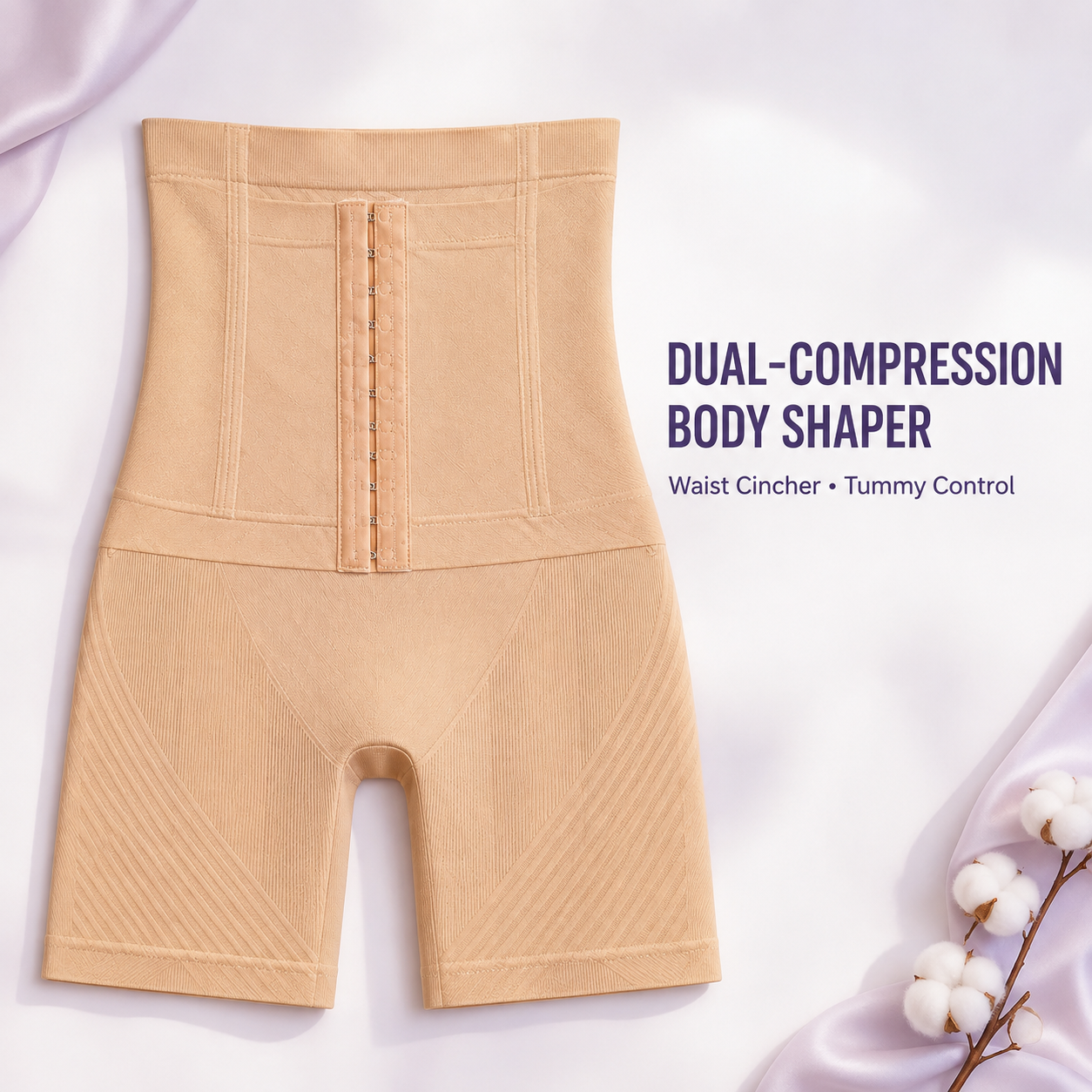 INUNDER CinchSculpt Dual-Compression High-Waist Body Shaper – Adjustable Tummy Control Shorts