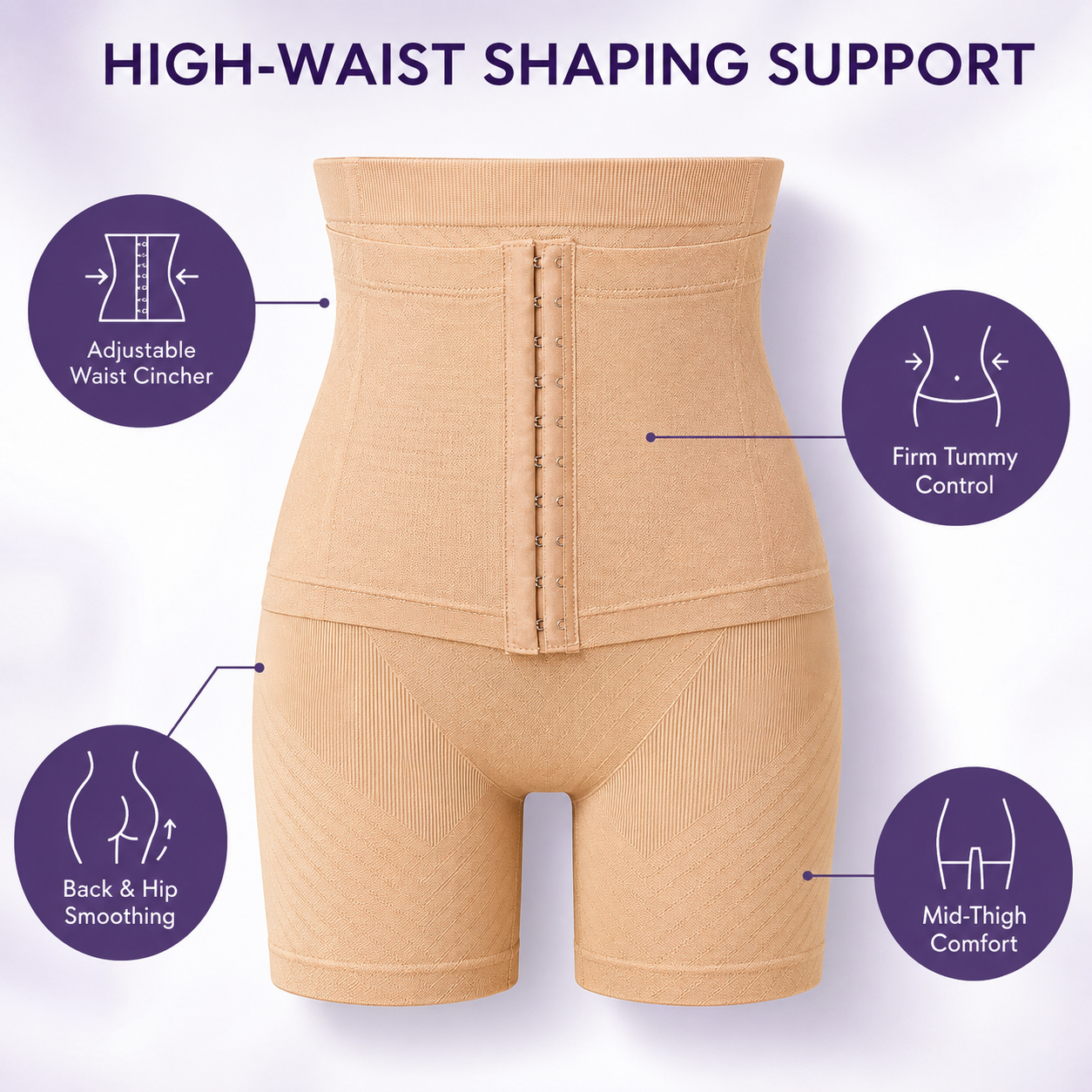 INUNDER CinchSculpt Dual-Compression High-Waist Body Shaper – Adjustable Tummy Control Shorts