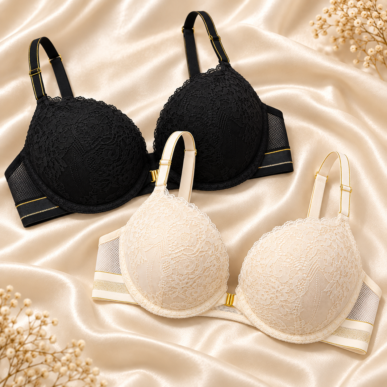 INUNDER LaceLift Front-Open Push-Up Bra – Padded Lace & Mesh Support