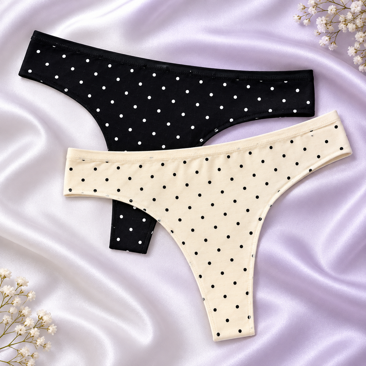 INUNDER DotEase Cotton Thong Panties – Pack of 2