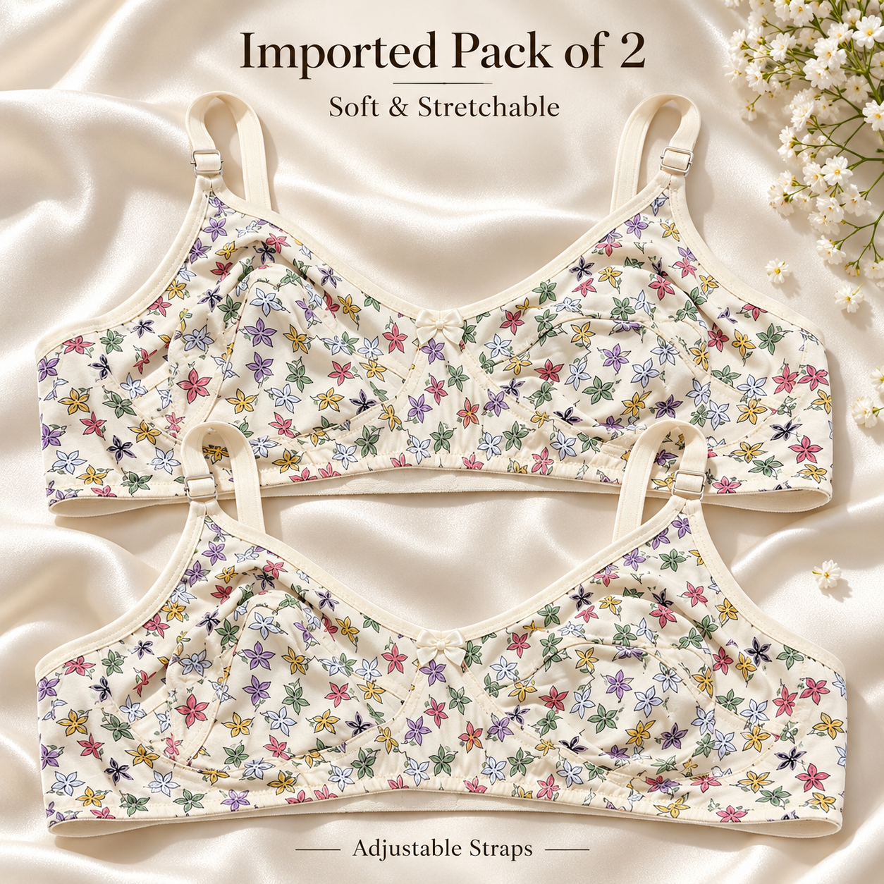 Imported Pack of 2 — Floral Bloom Soft Stretch Bras