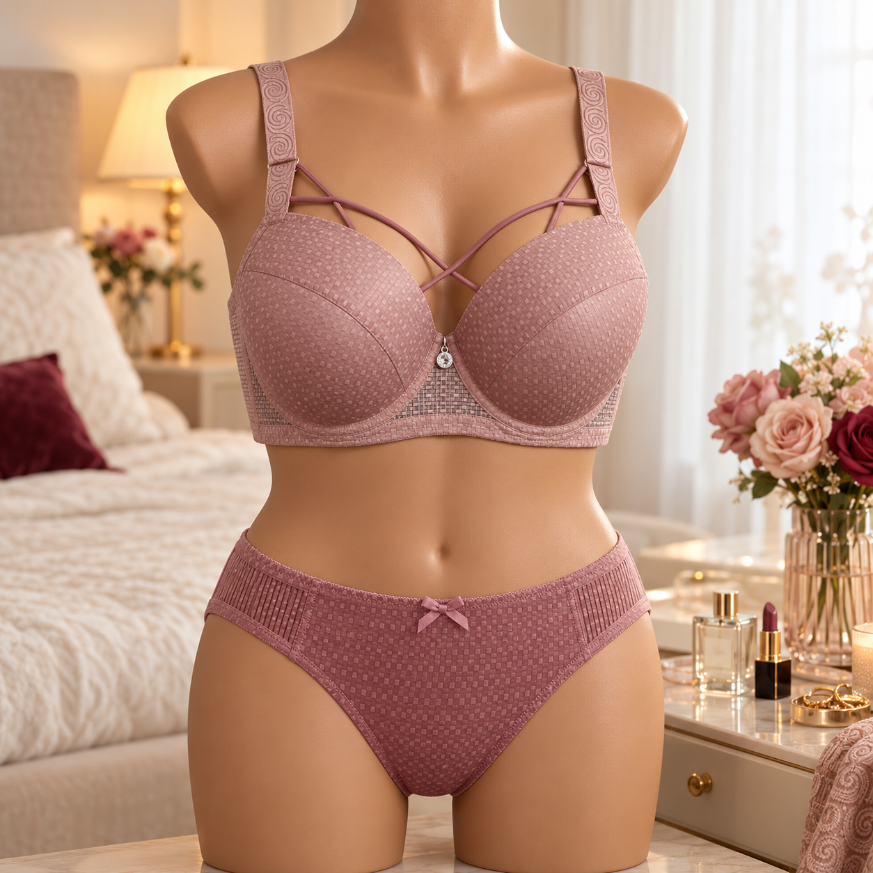 Allure Textured Strappy Padded Bra & Panty Set