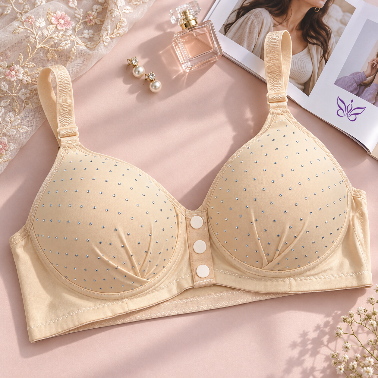 Imported Front-Button Fancy Bra