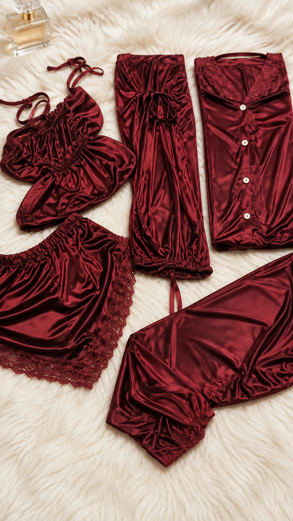 Ruby Luxe — 5-Piece Nightwear Set Silk