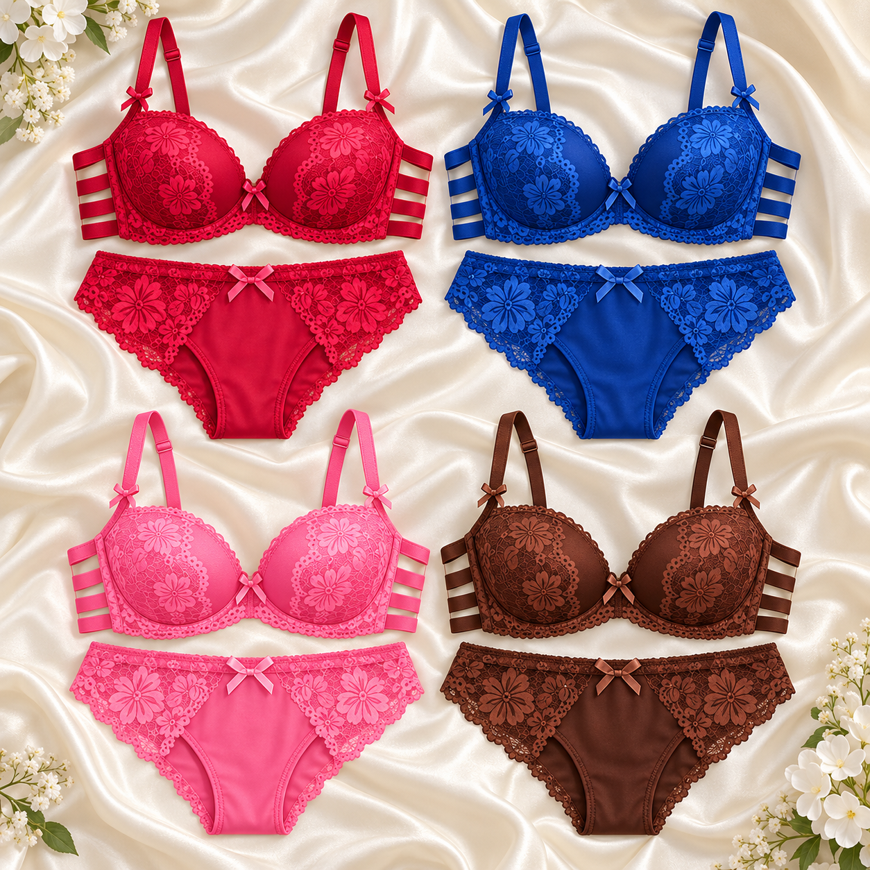 Imported Floral Lace Strappy Bra & Panty Set