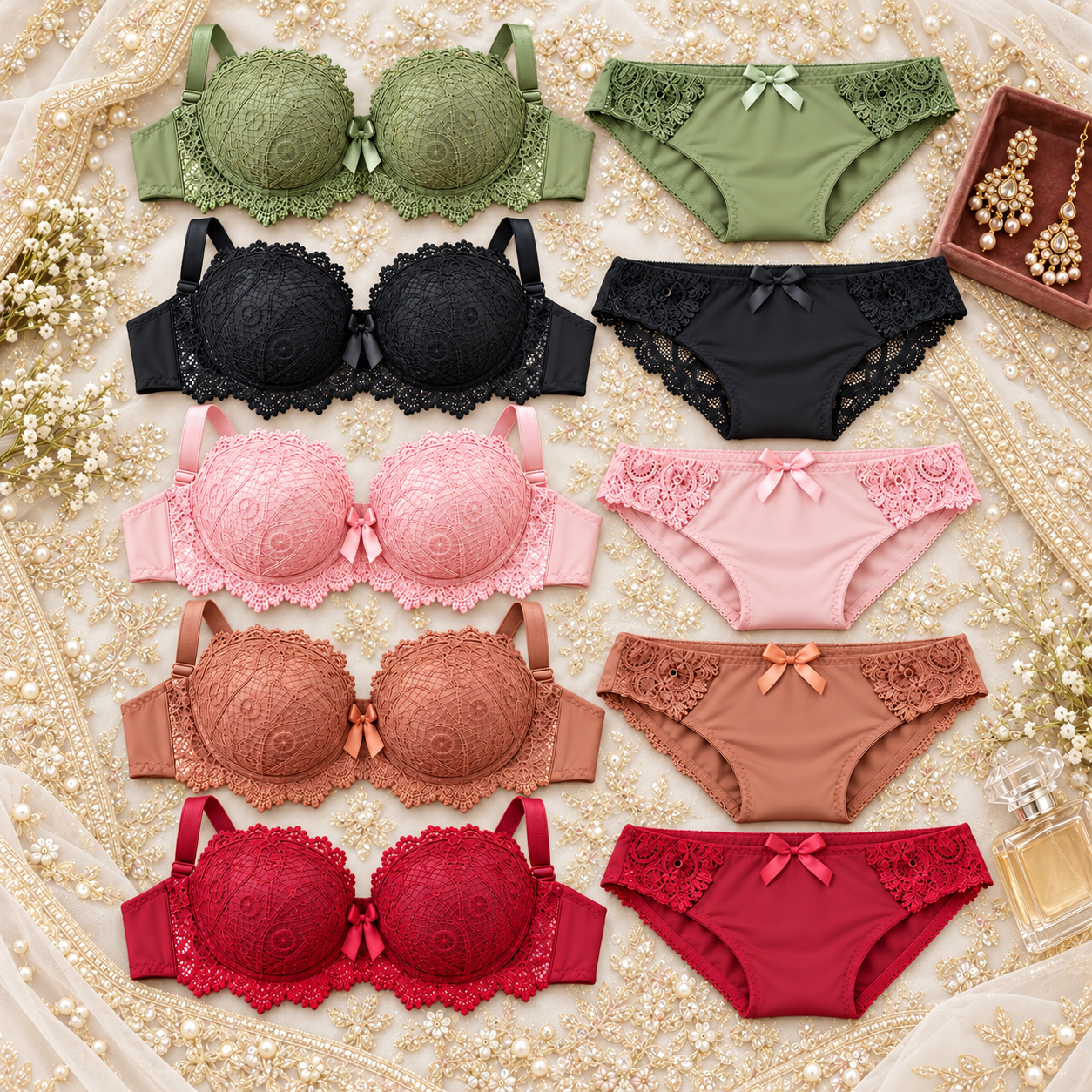 Opulence Embroidered Lace Padded Bra & Panty Set