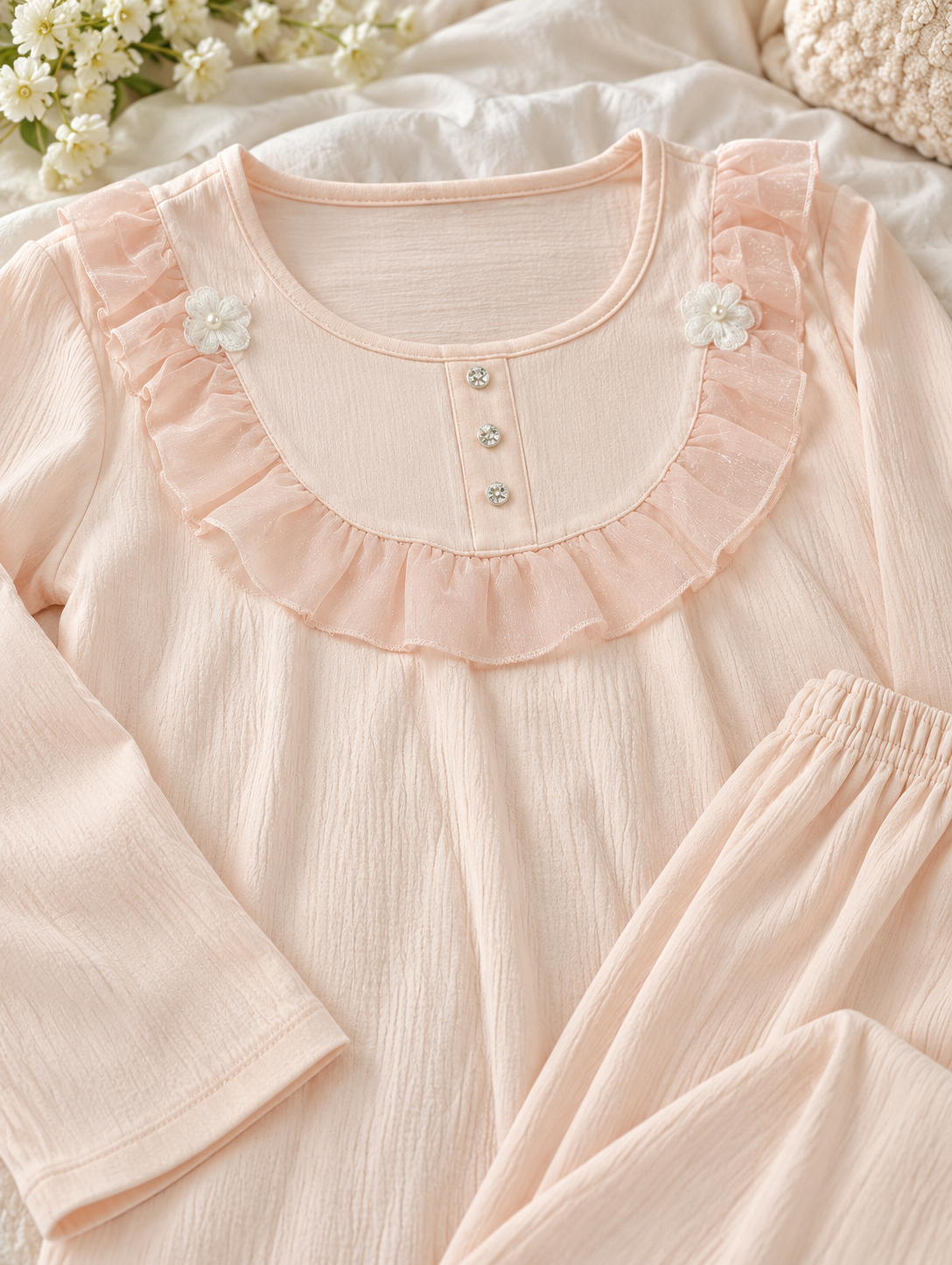 Blush Blossom — 2-Piece Ruffle Pajama Set