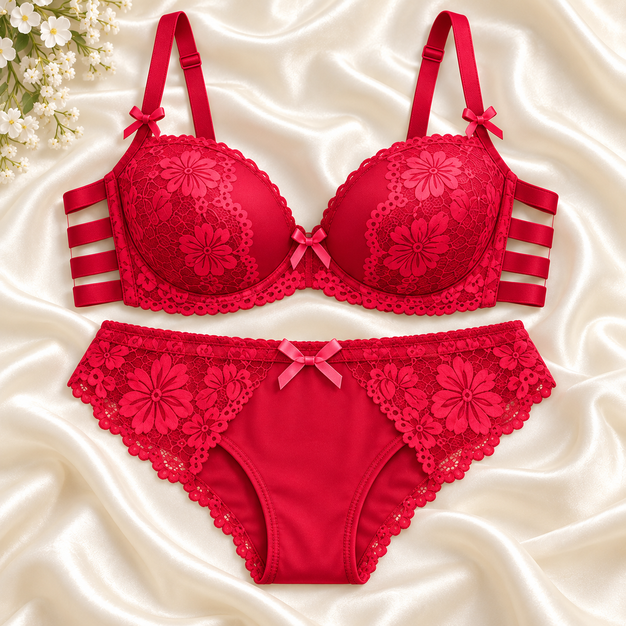 Imported Floral Lace Strappy Bra & Panty Set