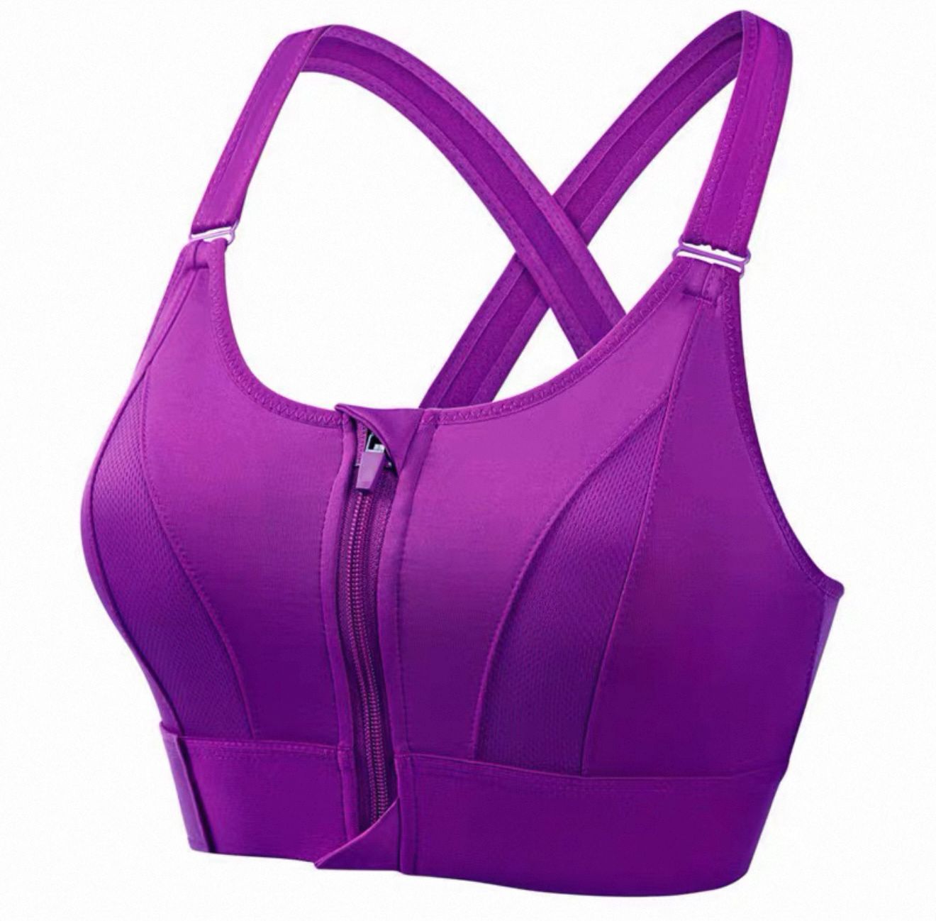 High Impact Front Zip Sports Bra – Criss-Cross Back Design