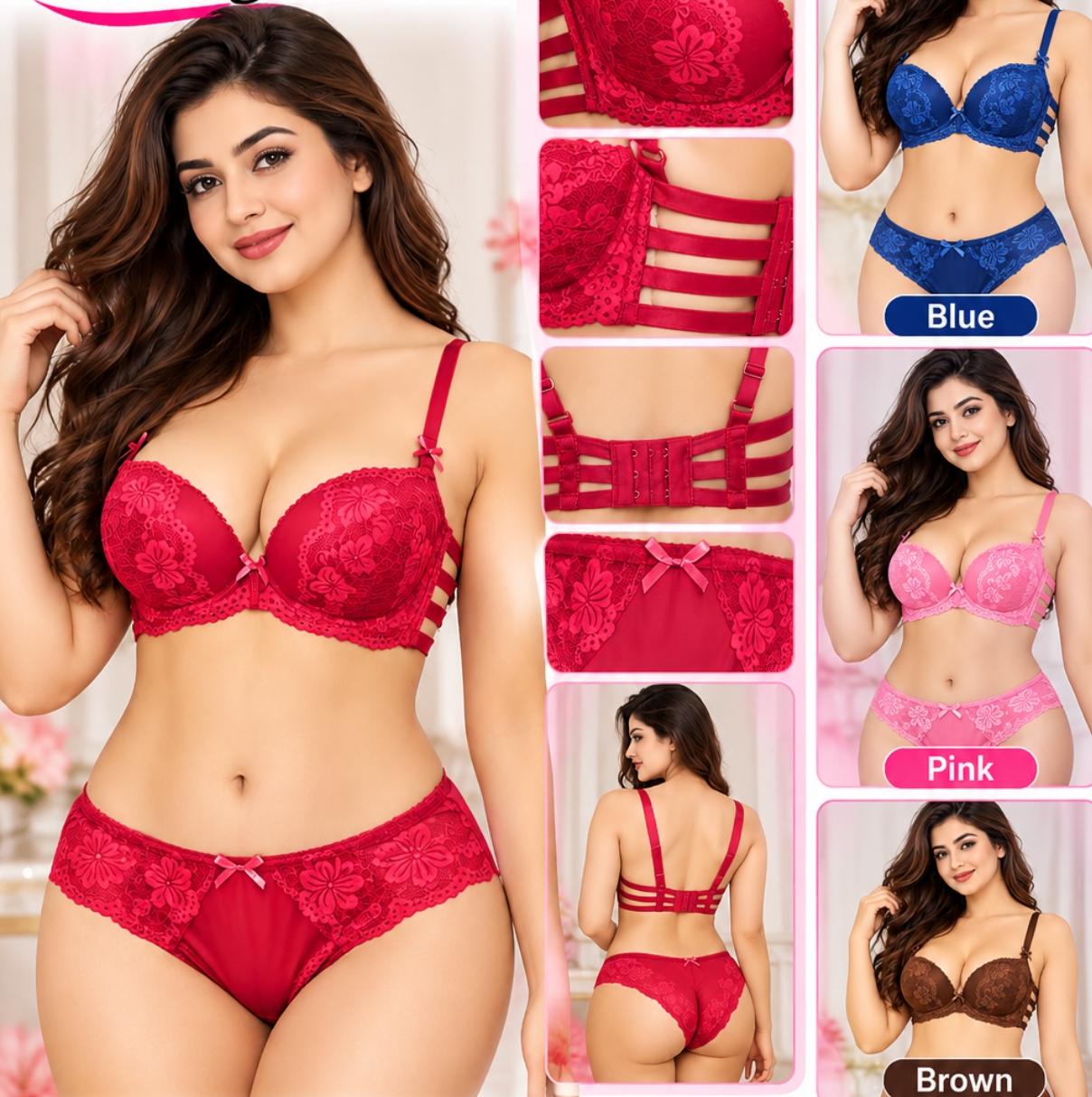 Imported Floral Lace Strappy Bra & Panty Set