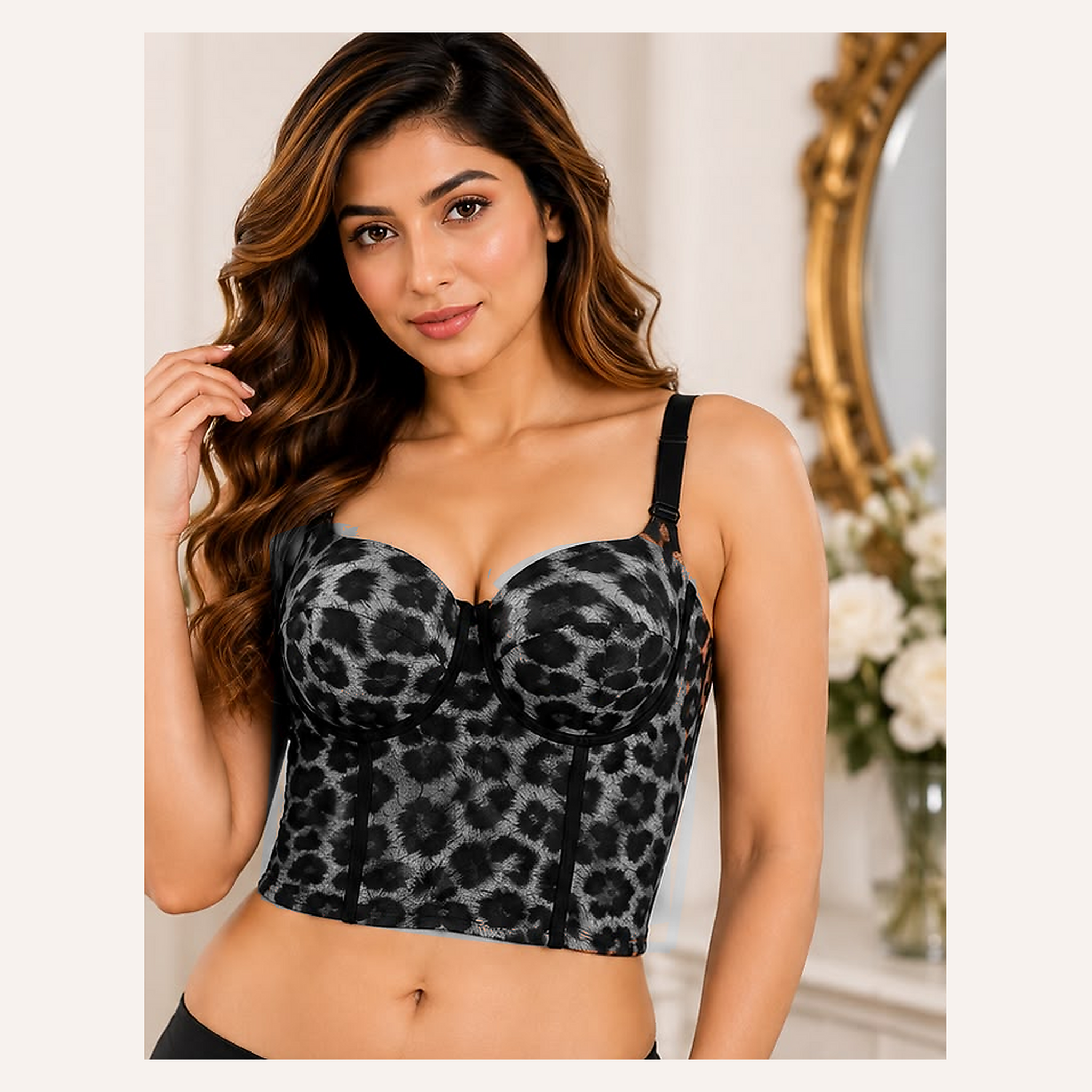 Elan Leopard Mesh Short Longline Lingerie Set