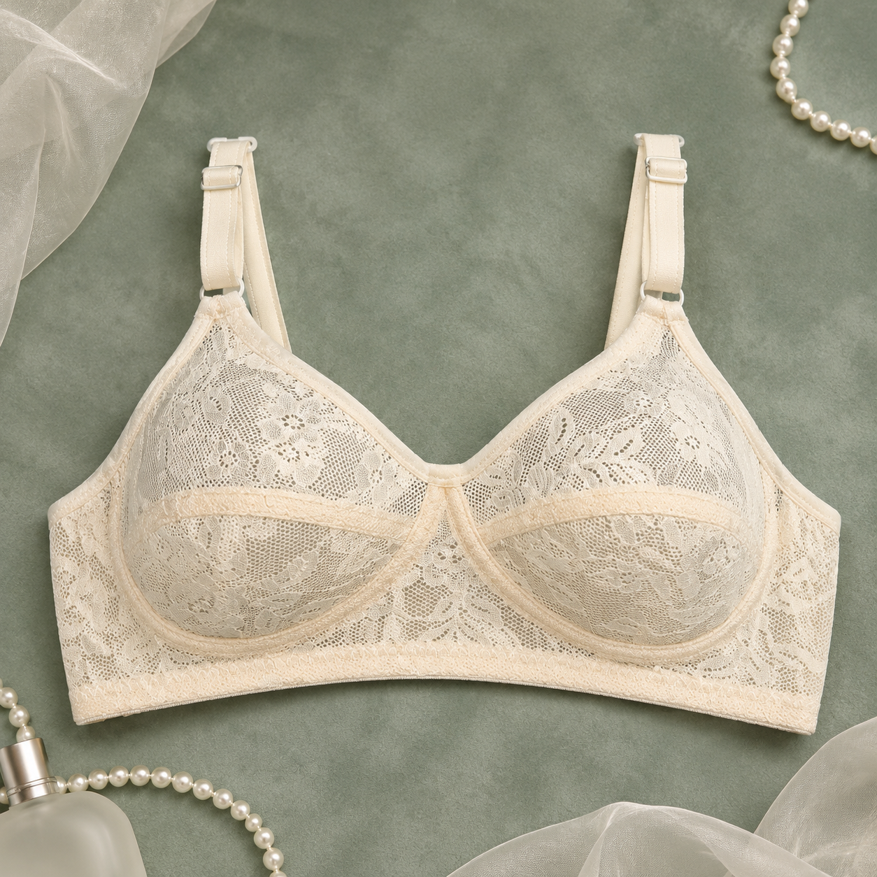 Serenite Ivory Floral Net Breathable Bra