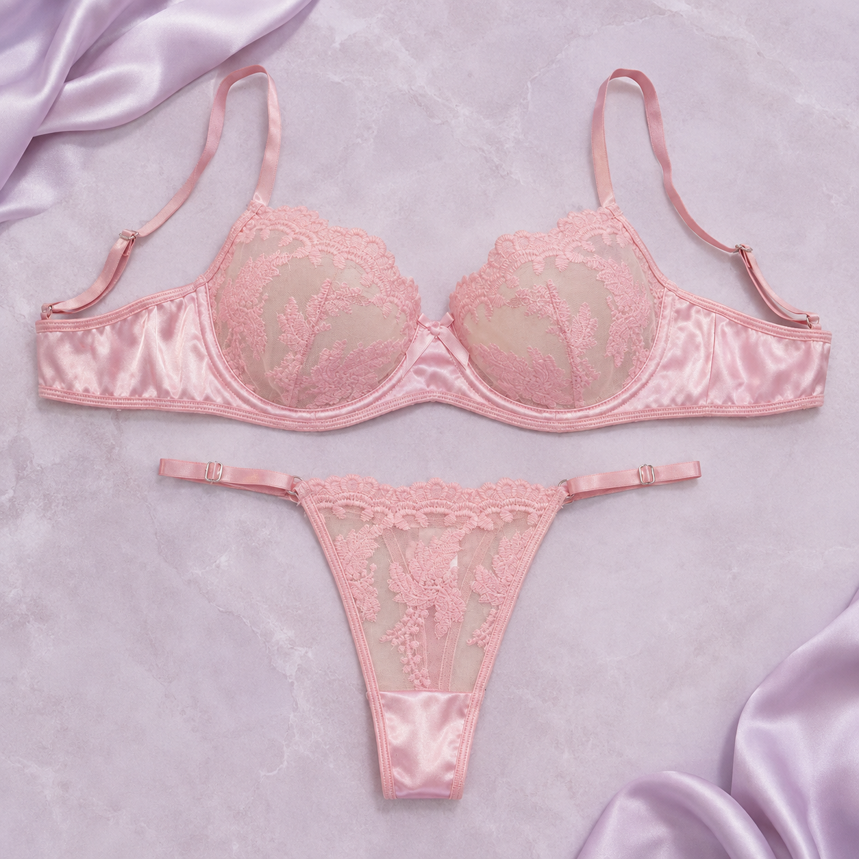 Roselle Satin Floral Embroidery Lingerie Set