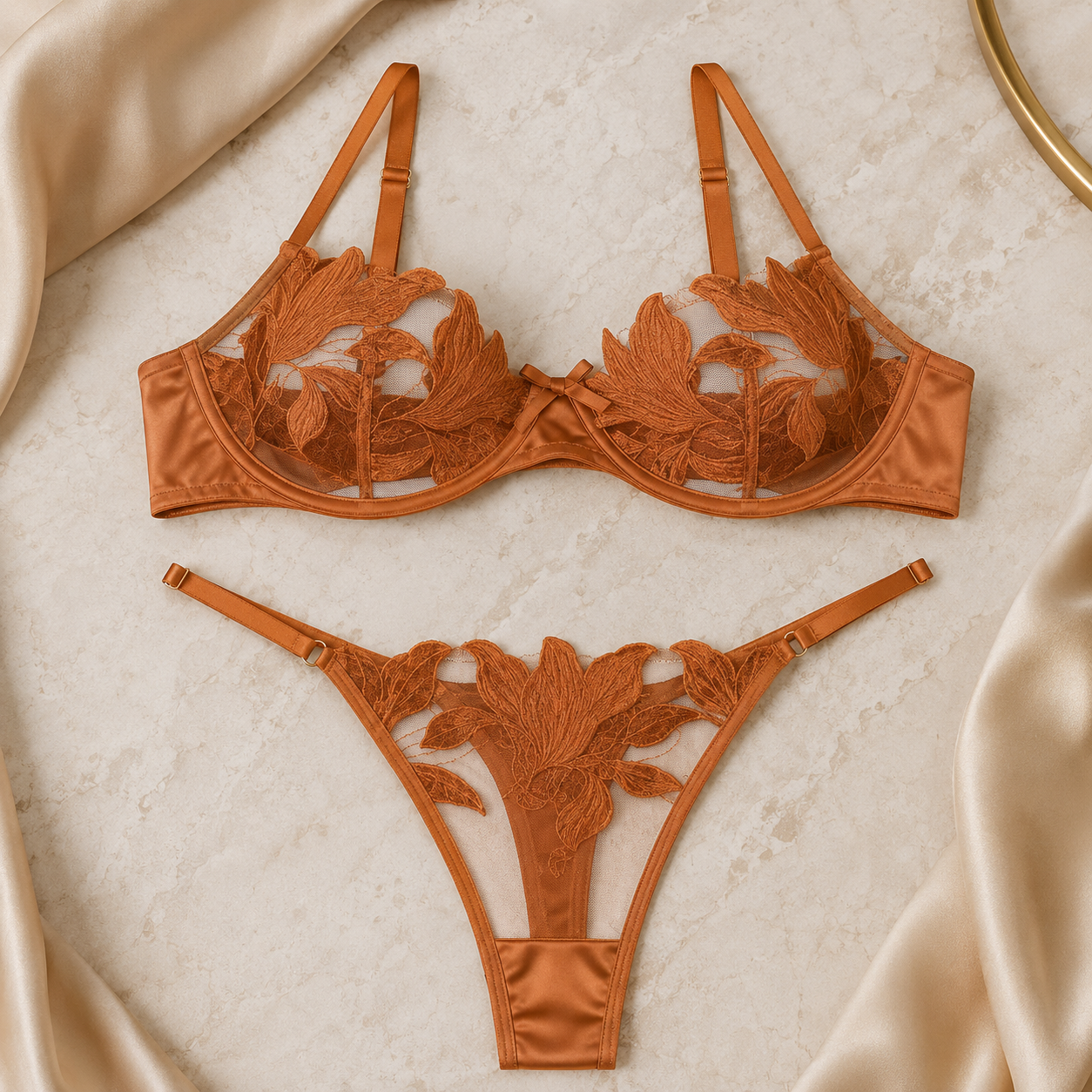 Florenza Floral Mesh Underwire Bra & Thong Set
