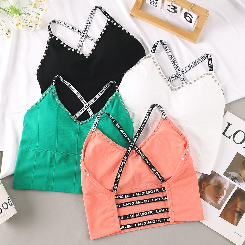 Eclat Crystal-Trim Short Crop Bra Top