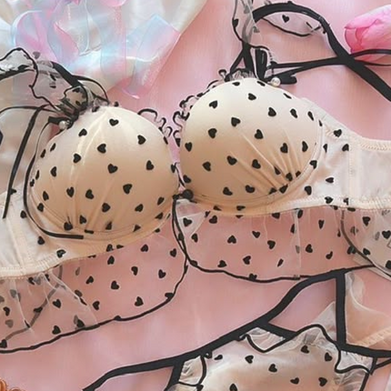 Coeur Noir Heart Print Mesh Longline Set