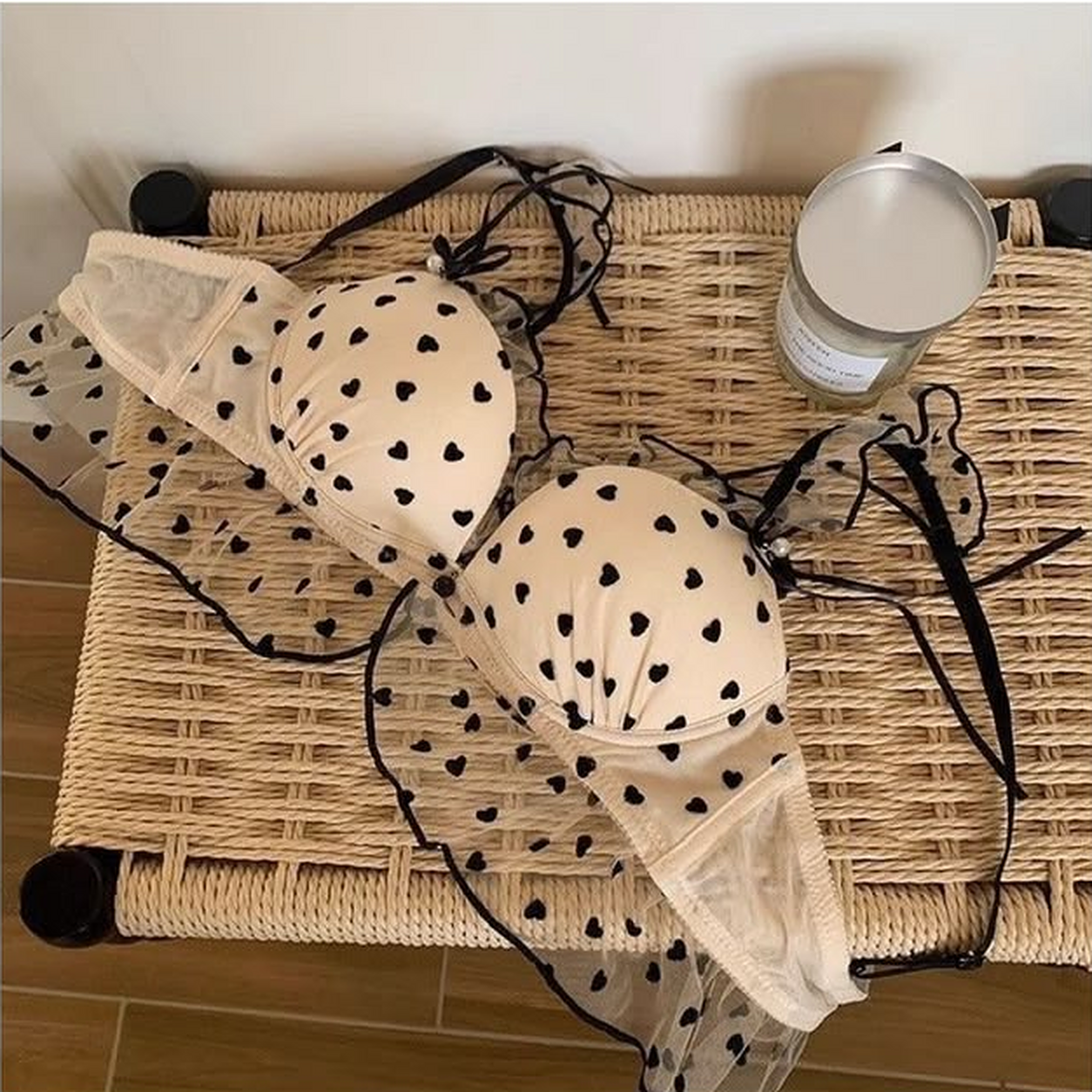 Coeur Noir Heart Print Mesh Longline Set