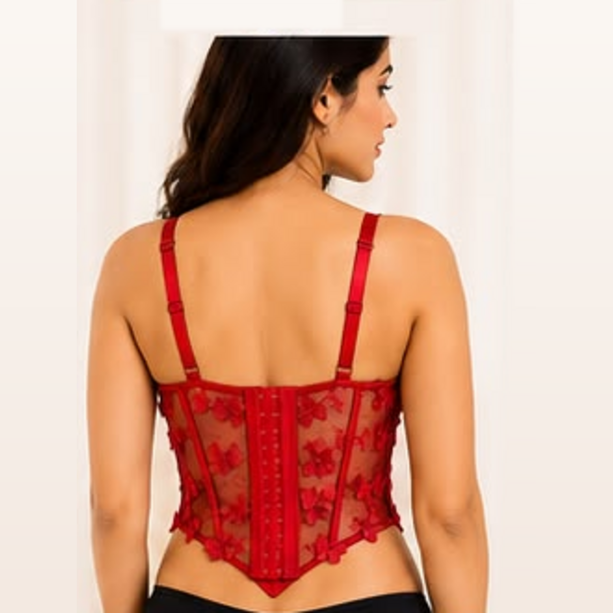 Papillon Butterfly Mesh V-Hem Crop Top