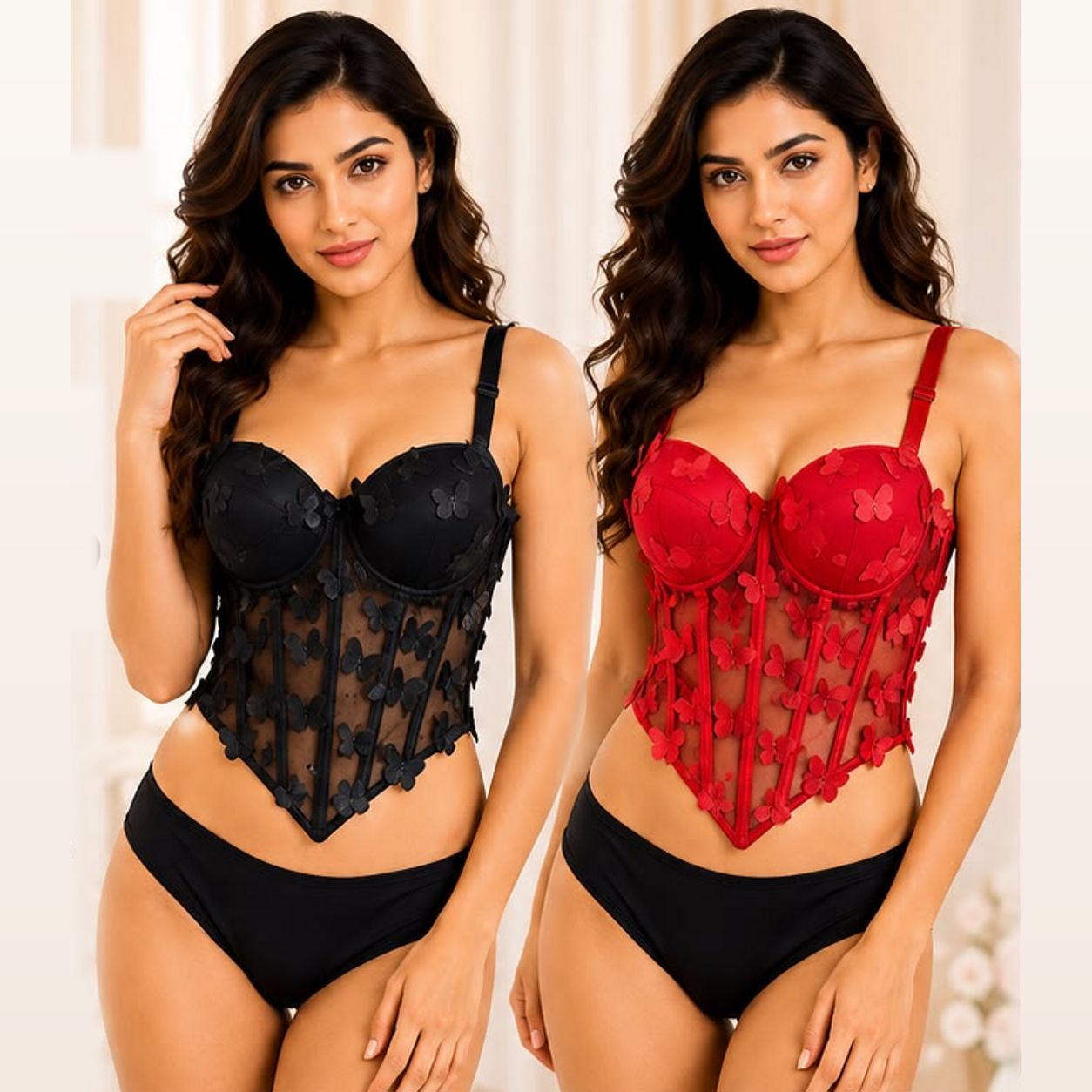 Papillon Butterfly Mesh V-Hem Crop Top