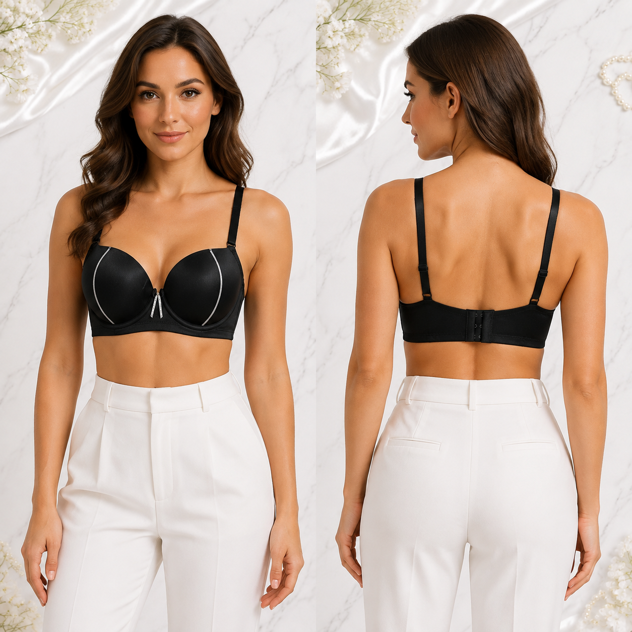 Vela Sculpt Silver-Piped Padded Push-Up Bra