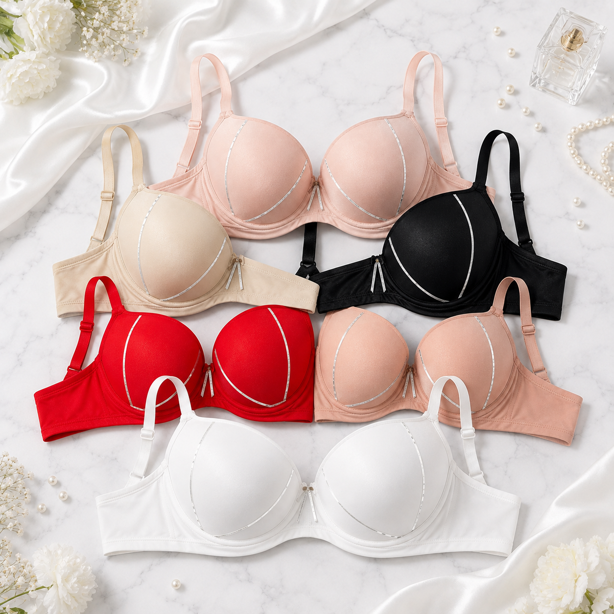 Vela Sculpt Silver-Piped Padded Push-Up Bra